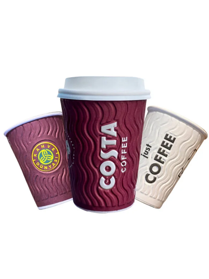 14 Oz Kabartmalı Double Wall Karton Bardak