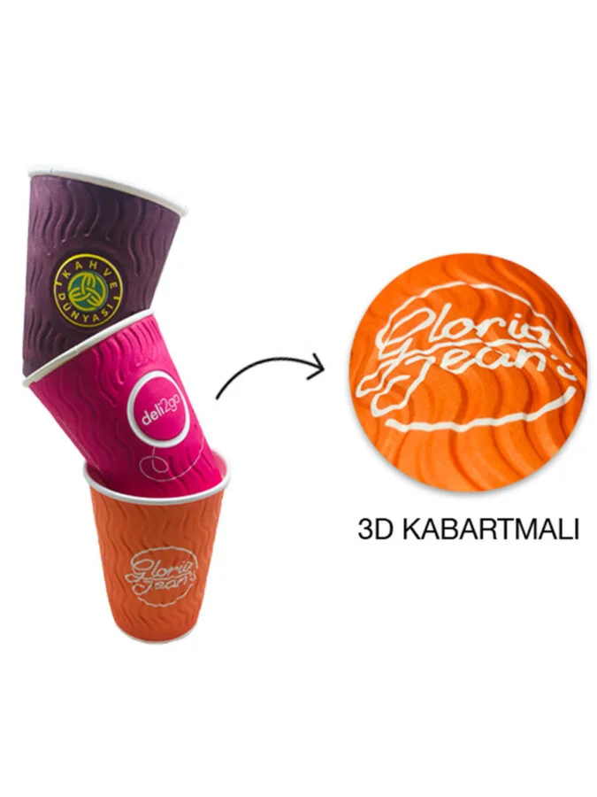 8 Oz Kabartmalı Double Wall Karton Bardak